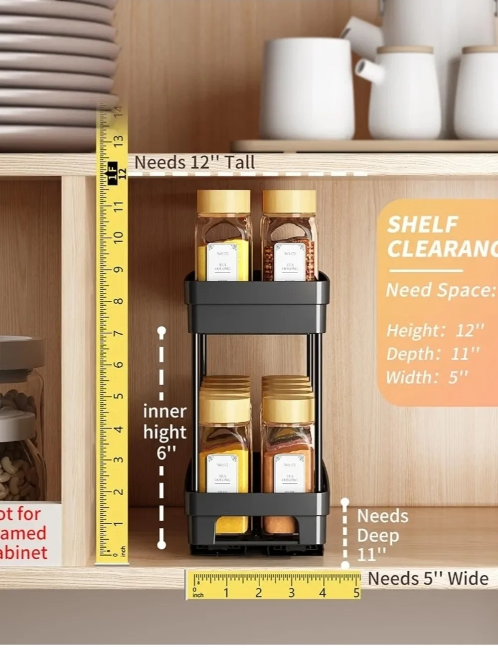 Pull Out Spice Rack Organizer for Cabinet, 3 Packs Slide Out Spice Racks Organiz